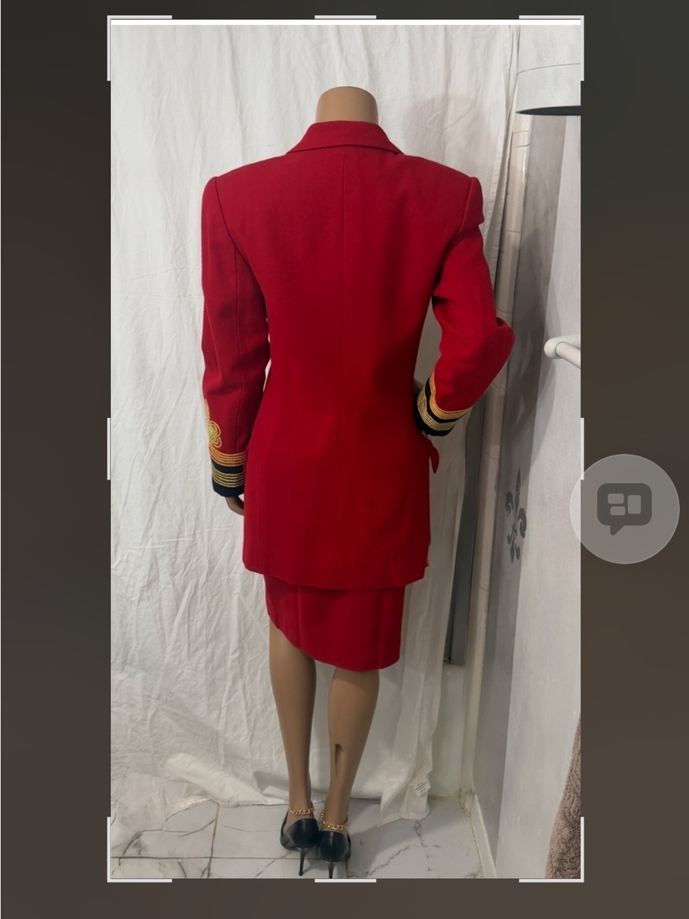 Womens Red Double-Breasted Blazer with Gold Button & Trim☑️ - Picture 15 of 15
